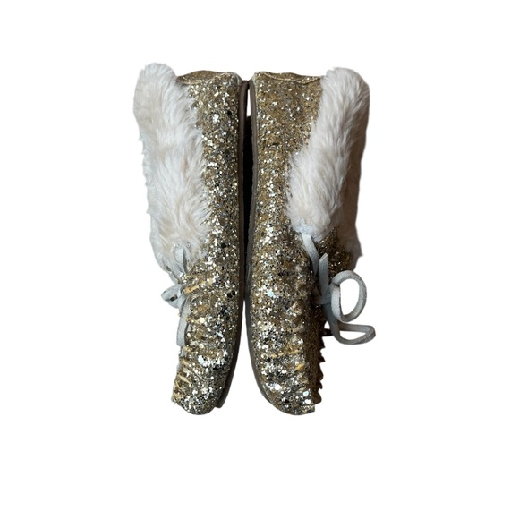 CREWCUTS x J. CREW Faux Fur and Glitter Covered Moccasin Slippers - Picture 6 of 11